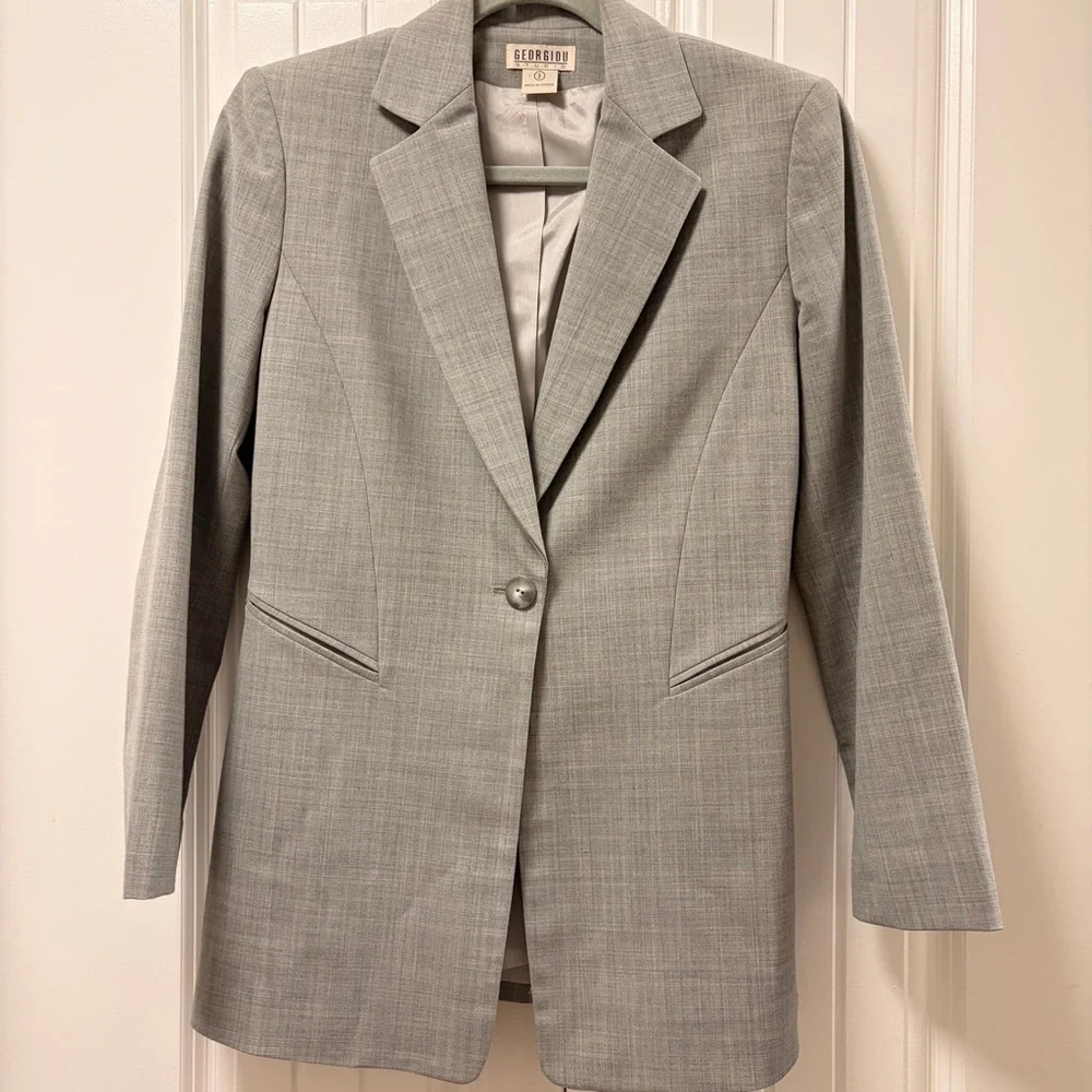 Georgiou Studio Longline Italian Wool Blend Blazer Grey - Picture 2 of 11